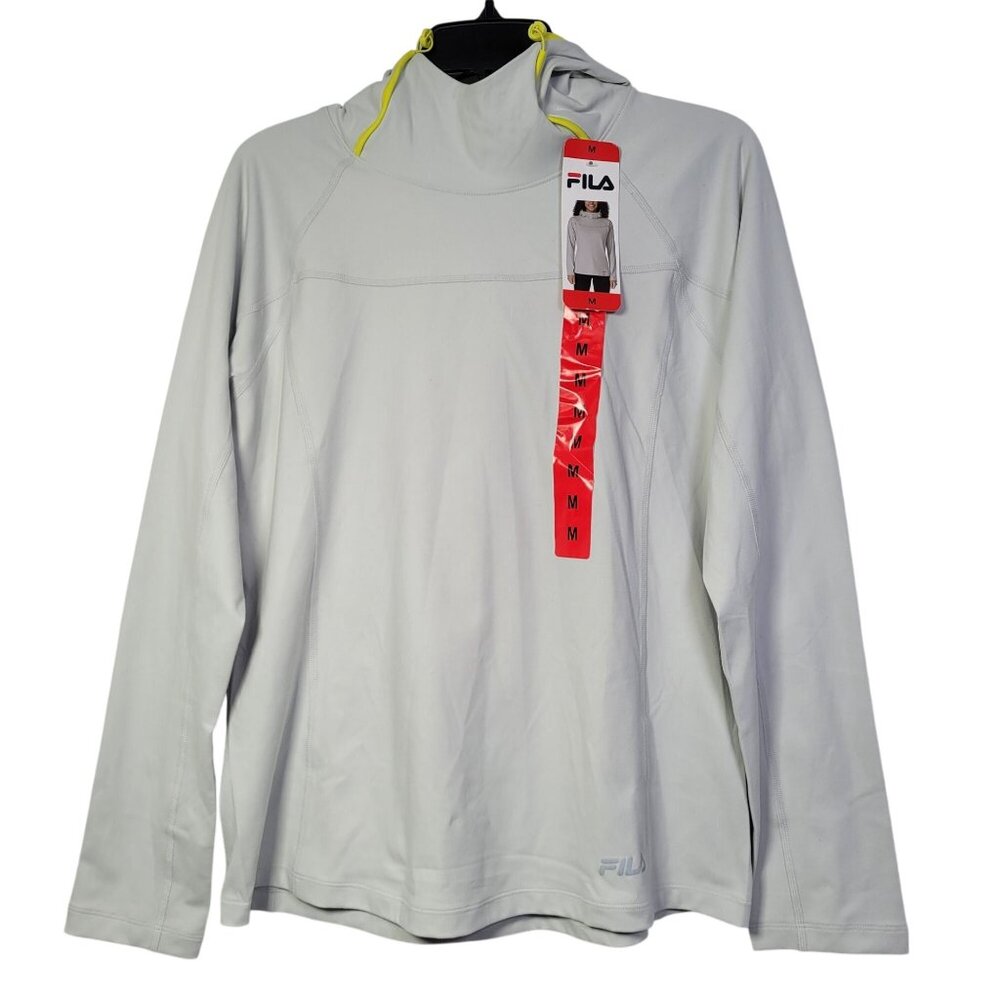 Fila Women Funnel Neck Moisture Wicking Active Training Hoodie Gray Size Medium
